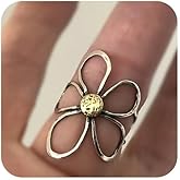Vintage Hollow Daisy Flower 925 Sterling Silver Adjustable Open Ring for Women Hypoallergenic Promise Wrap Finger Band Open Expandable Wedding Statement Finger Rings