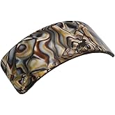 French Amie Broad Curved Oblong Onyx Silver Grey Extra Wide Large Celluloid Acetate Automatic Volume Hair Clip Barrette with Golden Clasp for Women and Girls