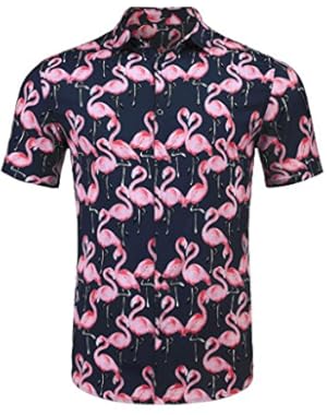 Men's Hawaiian Shirt Flamingos Casual Short Sleeve Aloha Shirts