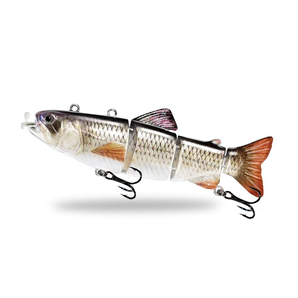 ods lure Robotic Swimming Lure USB Rechargeable LED Light 4-Segement Multi Jointed Swimbait Inteli Self-Propelling Electric Fishing Lure (379)