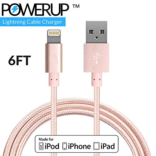 UPC 733074285096, iPhone 6 Charger - Lightning to USB Cable - (6ft)- Nylon Braid Charging Cord- (Rose Gold) by Power Up