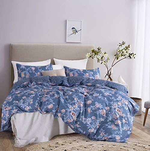 Flower Duvet Cover Set, Floral Blue Boho Hotel Bedding Sets with Soft Lightweight Microfiber 1 duvet cover and 2 Pillow Shams by Leadtimes(King, Blue)