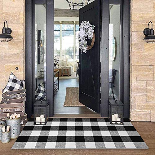 Buffalo Plaid Rug 24"x51" Black and White Check Door Mat Outdoor