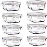 R.repad yay 16PC Square Glass Storage Containers With Lids, 2 Cup Square Glass Food Containers With Lids, BPA free Small Meal Prep Bowls for leftovers, Dishwasher, Freezer Safe (8 lids & 8 Containers)
