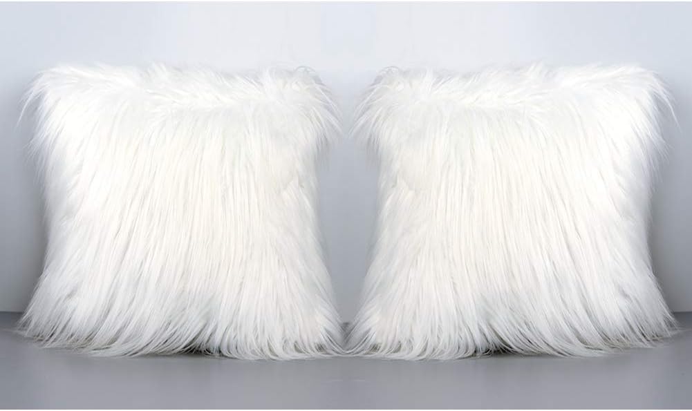 OurWarm Luxury White Faux Fur Throw Pillow Case Cushion Cover for Sofa Bedroom Car, Super Soft Plush Christmas Pillow Covers Home Decorative, 18"x 18"