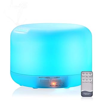 Wascoo Ultraschall Aromatherapy Luftbefeuchter mit Fernbedienung, Diffusor ätherisches Öl 300ml mit 7 Farben LED für Zuhause,