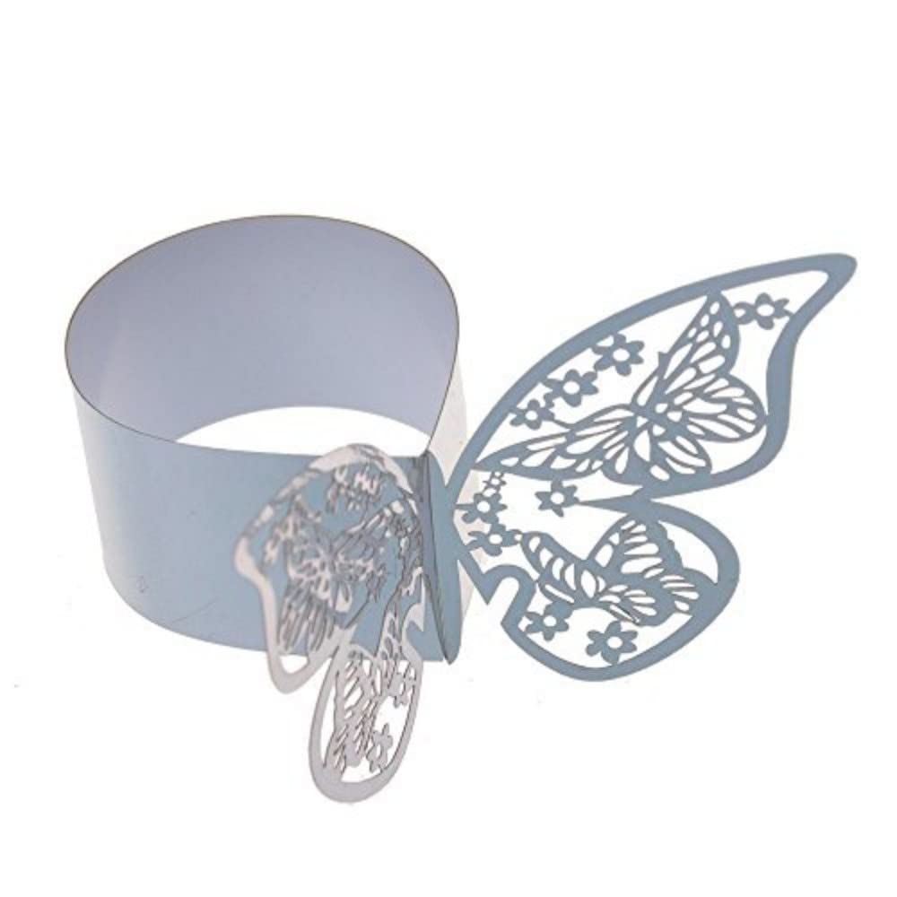 King&Pig 50pcs Laser Cut Butterfly Shape Napkin Rings for Dinners Lunch Tables Home Wedding Birthday Date Anniversray Party Decorations (bright silver)