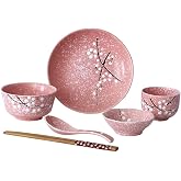 Luxshiny Japanese Ceramic Tableware Set 6Pcs Dinnerware Kit with Bowl Plate Cup Spoon Chopsticks 7.28In Stylish Stackable Household Kitchen Dining Set