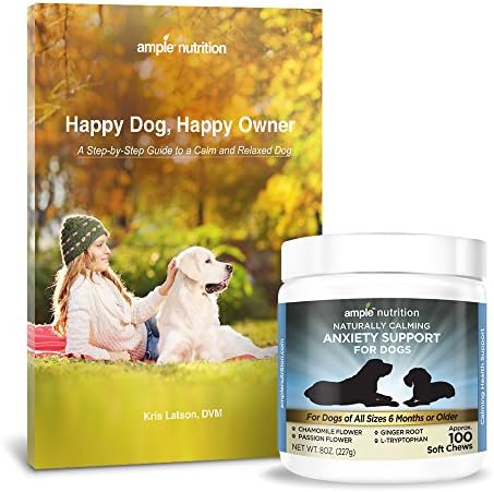 Anxiety Support Dog Calming Treats | L-Tryptophan, Chamomile, Passion Flower, Ginger Root | Support for Separation Anxiety, Grooming, Thunderstorms, Travel | 100% Natural | 100 Chew Treats | E-book