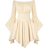 Scarlet Darkness Renaissance Costume Women Pirate Peasant Off Shoulder Bell Sleeve Fairy Dress