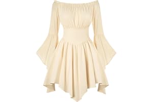 Scarlet Darkness Renaissance Costume Women Pirate Peasant Off Shoulder Bell Sleeve Fairy Dress