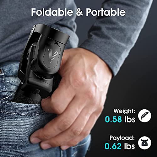 Hohem iSteady V2 Gimbal Stabilizer for Smartphone, 3-Axis Handheld Gesture Control Phone Gimbal, with Grip AI Face Tracking Adjustable Fill Light for Vlog Live Video, Ultralight Foldable Gimbal Black