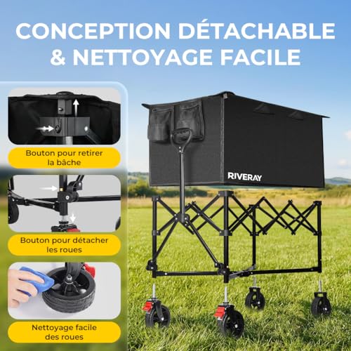 RIVERAY Foldable All Terrain Trolley 300L 230kg, Beach Trolley with Brakes, Removable Canvas, Large Volume XXXL for Camping, Garden, Fishing, Transport, Picnic