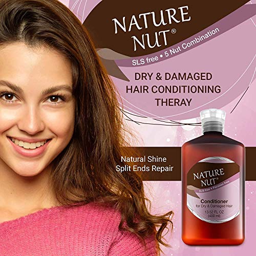 Nature Nut Dry & Damaged Hair Repair Shampoo + Hair Conditioner. Hypoallergenic 5 Nut Natural Blend Moisturizer Hydration Boost Formula