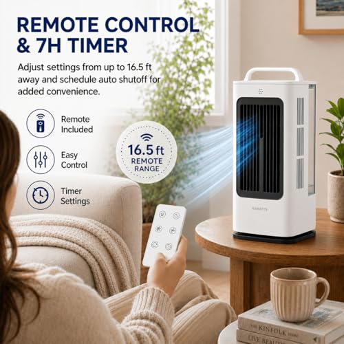XAMATTS Portable Air Conditioners, 1700ml Evaporative Air Cooler with Remote, 120° Oscillating Mini Air Conditioner Portable with 3 Speeds & 1-7H Timer, Portable AC Unit for Bedroom Room Office Desk