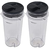 Joystar Replacement Parts Two Pack 16-Ounce (16 oz.) Single Serve Cup with spout lid for Nutri Ninja BL203QBK/BL208QBK/BL207QBK/BL206QBK/BL209/BL201C/BL201/BL200/BL100/BL101/BL102