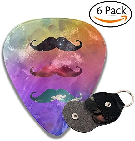 Celluloid Guitar Picks, Moustache Space Trio Plectrums 6 Pack For Guitar Bass 0.46mm, 0.71mm, 0.96mm Optional