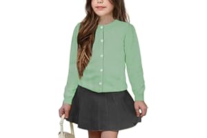 UELoop Girls' Cardigan Sweater [Cute Petal Buttons] Cotton Long Sleeve Crewneck Uniform Sweater for 5-14 Years Girls