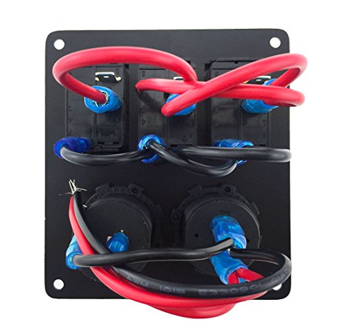 Iztoss 3 gang rocker switch panel with DC12V/24V voltmeter 3.1A(2.1A+1A) dual USB wiring kits DC12V/24V for Marine Boat Car Rv Vehicles Truck Red led