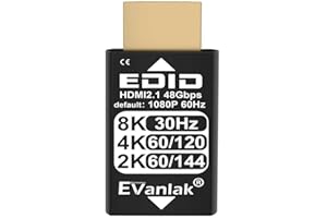 EVanlak 8K 30Hz HDMI Dummy Plug, 4K EDID Emulator Virtual Display Adapter, Headless Ghost HDMI 2.1 Emulator Supports 8K@30Hz 