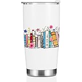 Book Lovers Gifts, Tumbler, Cute Stainless Steel Coffee Mug with Lid, 20 oz Insulated Thermal Cup Birthday Christmas Reading Book Accessories, Librarian Gifts for Women Men Her Coworker Boss