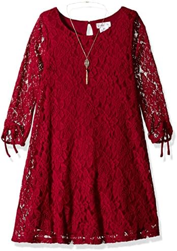 Lavender Big Girls' Dress 3/4 Slv Trapeze Withnecklace, Cranberry, 14
