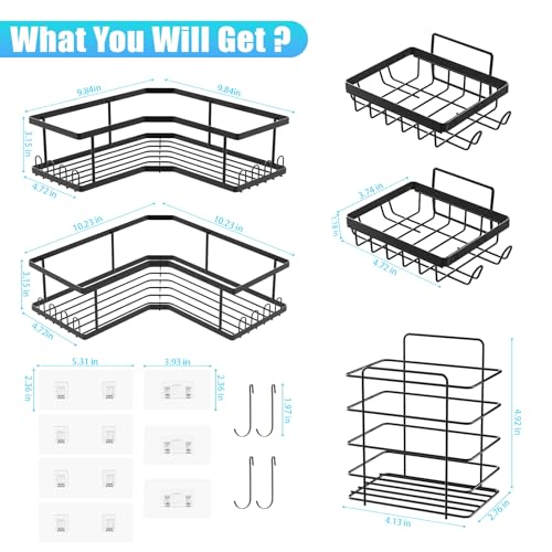 EastShark 5 Pack Corner Shower Caddy Stainless Steel Shower Organizer Shelf with Soap Holder, Bottle Holder & Hook Wall-Mounted Shower Shelves for Inside Shower Kitchen,