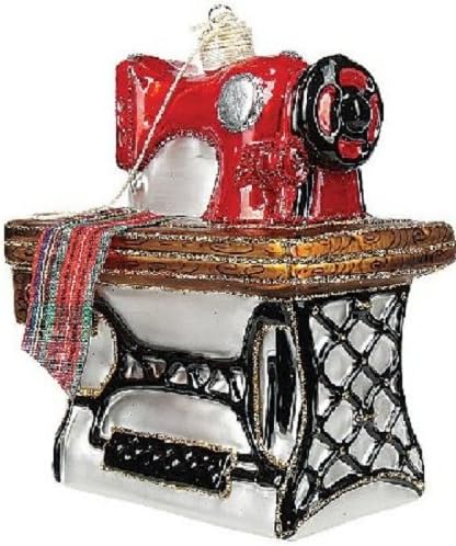 Stitching Sewing Machine Polish Glass Christmas Ornament