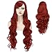 Red Curly Wig Women's Long Curly Wigs Cosplay Party Wig with Wig Cap(dark red)