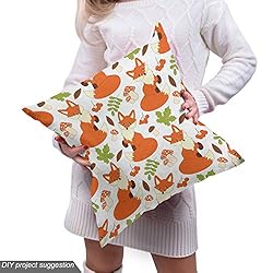 Ambesonne Fox Fabric by The Yard, Forest Fauna and