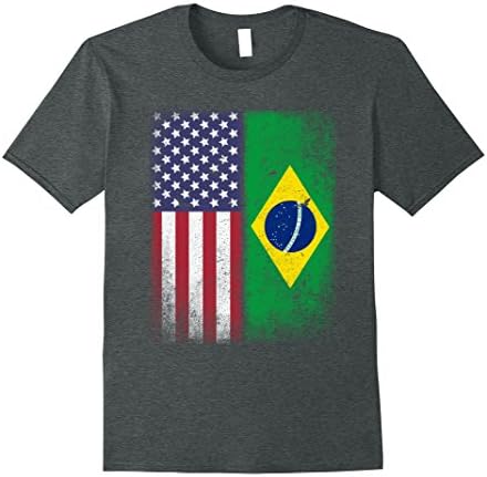 Mens Brazilian American Flag T-shirt Brazil Pride Heritage Tee Large Dark Heather