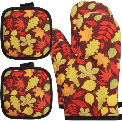 Pack of 4 Fall Oven Mitts and Pot Holders Set, Fall Maple Leaves Oven Mitts & Potholders Heat Resistant Non Slip Thanksgiving Potholders for Gifts Thanksgiving Autumn Cooking Party Favors at Amazon