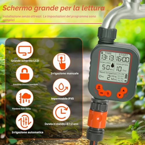 Battery Powered Irrigation Programmer, Irrigation Timer with Rain Sensor and 8 Separate Watering Modes Automatic/Manual Computer Irrigation for Garden, Lawn, Patio, Farm