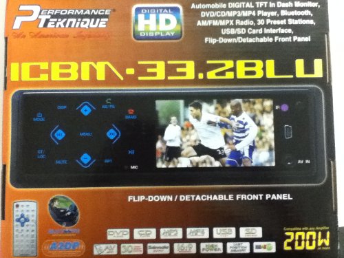 Performance Teknique ICBM-33.2BLU Automobile Digital TFT Monitor, Flip-Down /...