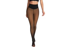 oufali One-Seam Fleece Lined Tights for Women Fake Sheer Thermal Leggings with Tummy Control & Butt Lifting Design