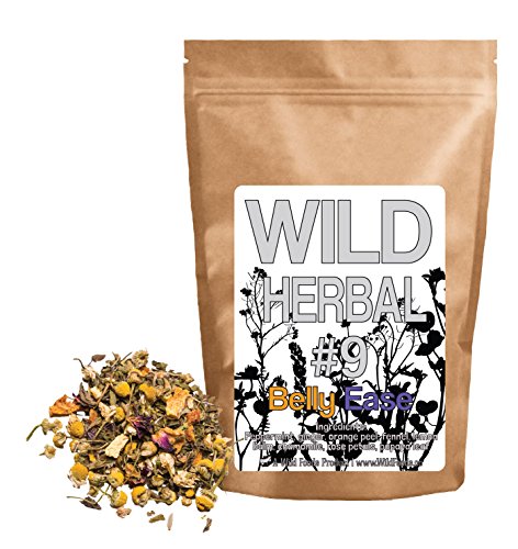 Wild Herbal Tea #9 Belly Ease by Wild Foods - 8 Ingredient Tea with Peppermint, Ginger, Orange peel, Fennel, Lemon balm, Chamomile, Rose petals, Papaya leaf, 100% Natural (4 ounce)