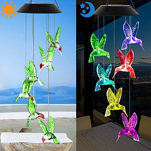 Yooda Color Changing Wind Chime Solar Powered Hummingbird Wind Chime