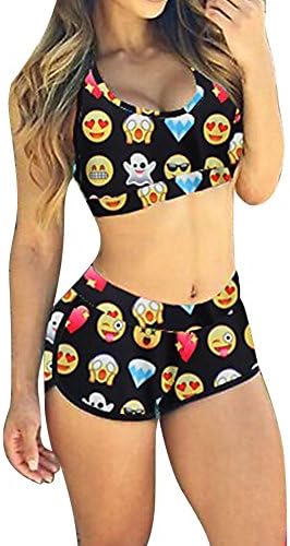 YUYUGO 2017 Sexy Women Emoji Multicolor Bikini Sports Swimwear Beachwear Bathing Fun Pattern Bathing Swimsuit Set XL