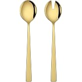 Gold Salad Serving Utensils Set of 2, 9.4 Inch Stainless Steel Salad Tossing Spoon And Fork Sering Set For Kitchen, Salad Tongs Alternative for Salad Pasta Fruit Buffet, Set of 2
