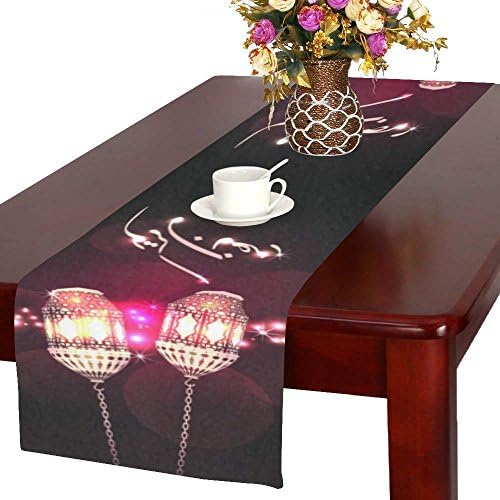 Cotton Linen Burlap Table Runner 16 x 72 Inch Ramadan Kareem, for Wedding Party Holiday Dinner Home Decor