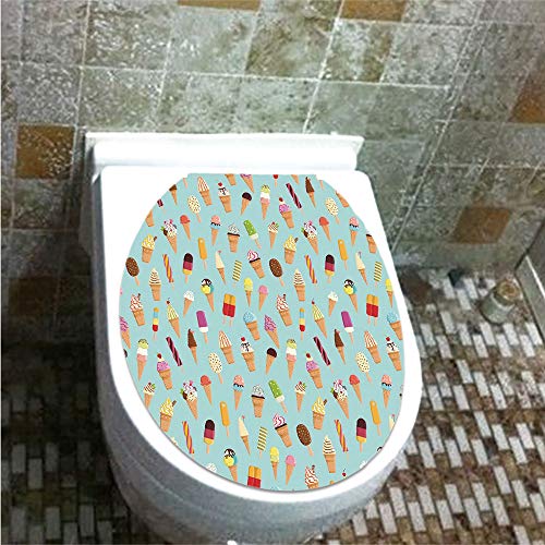 Toilet Cover Decoration,Ice Cream Decor,Mix Yummy with Chocolate and Fruit Flavor Toppings in Cones Illustration Decorative,Multicolor,3D Printing,W12.6"xH14.9"