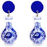 Blue And White Porcelain Earring for Women Ethnic Geometric Dangle Earrings Unique Personalized Charm Earring