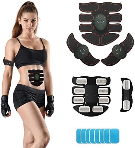 Voumey EMS Abs Trainer,Muscle Toner Stimulator, Abdominal Toning Belt EMS Abs Trainer Wireless Portable Body Gym Fitness Training Gear for Abdomen/Arm/Leg Training Home Office Exercise Workout Equipment -Includes 8 FREE Replacement Gel Pads -Men&Women