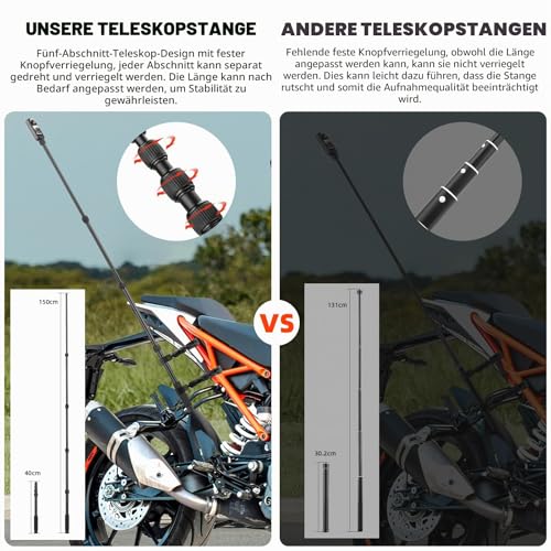 BRDRC Motorcycle Mount for Insta360 X4 X5, Bicycle Handlebar Mounting Kit with 150 cm Invisible Selfie Rod Double Clamp for Insta 360 X5 X4 X3 X2 X ONE RS R Go 3S Ace Pro, for GoPro Camera Accessories