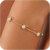 Nogesida Pearl Bracelets for Women, 14k Gold Plated Dainty Beaded Bracelets Stack Link Chain Charm Bracelets Set Layered Tiny Jewelry for Women Christmas Gifts