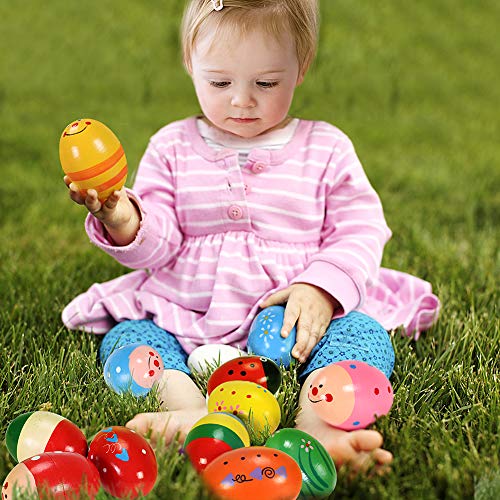 12 PCS Wooden Egg Shakers 3" Percussion Musical Egg Easter Eggs Kids Toys for Party Favors, Easter Basket Stuffers, Easter Egg Fillers, Easter Hunt , Classroom Prize Supplies, Easter Gifts