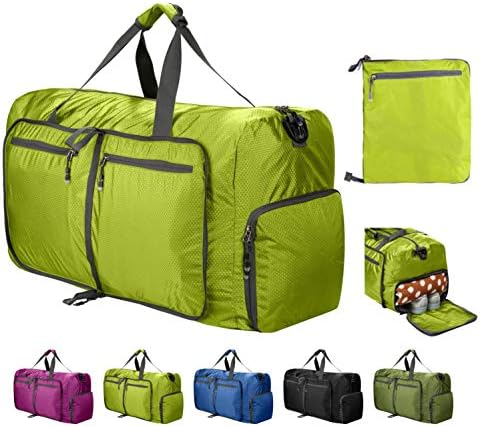 80L Duffle Bag Foldable Waterproof Large Lightweight Luggage Bag with Shoe Compartment for Camping,Gym,Travel (Green-80L)