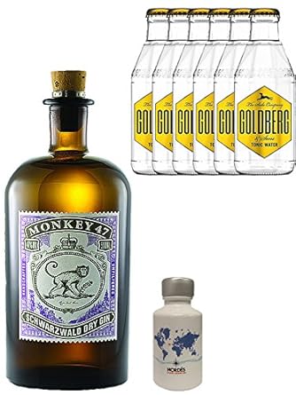 Gin-Set Monkey 47 Schwarzwald Dry Gin 0,5 Liter + Nordes Atlantic Gin 0,05 Liter Miniatur + 6 Goldberg Tonic Water 0,2 Liter