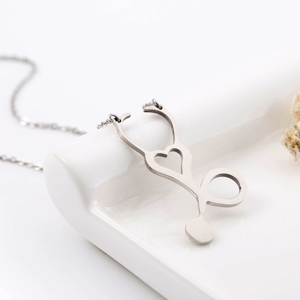 Women Stethoscope Stainless-steel Necklace Special gifts for women/sister (Stethoscope sliver)