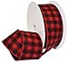 Morex Ribbon Red/Black Wired Flannel Ribbon, Buffalo Red Plaid, 2.5